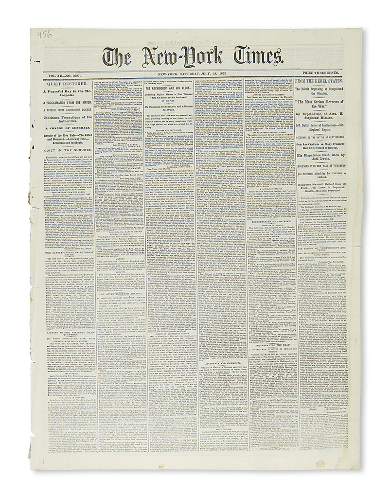 (CIVIL WAR.) Group of 5 important New York newspaper issues.